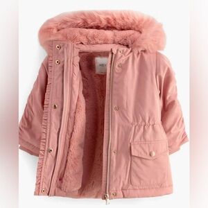 NWT Next Kids faux fur lined parka pink jacket coat hooded girls 5/6